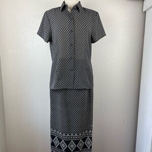 Chaus Matching Button Down Top and Skirt EUC